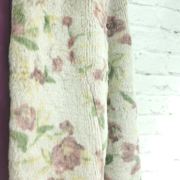 Allan Denis Womens White Floral Collared Long Sleeve Faux Fur Jacket Size M - Picture 5 of 15